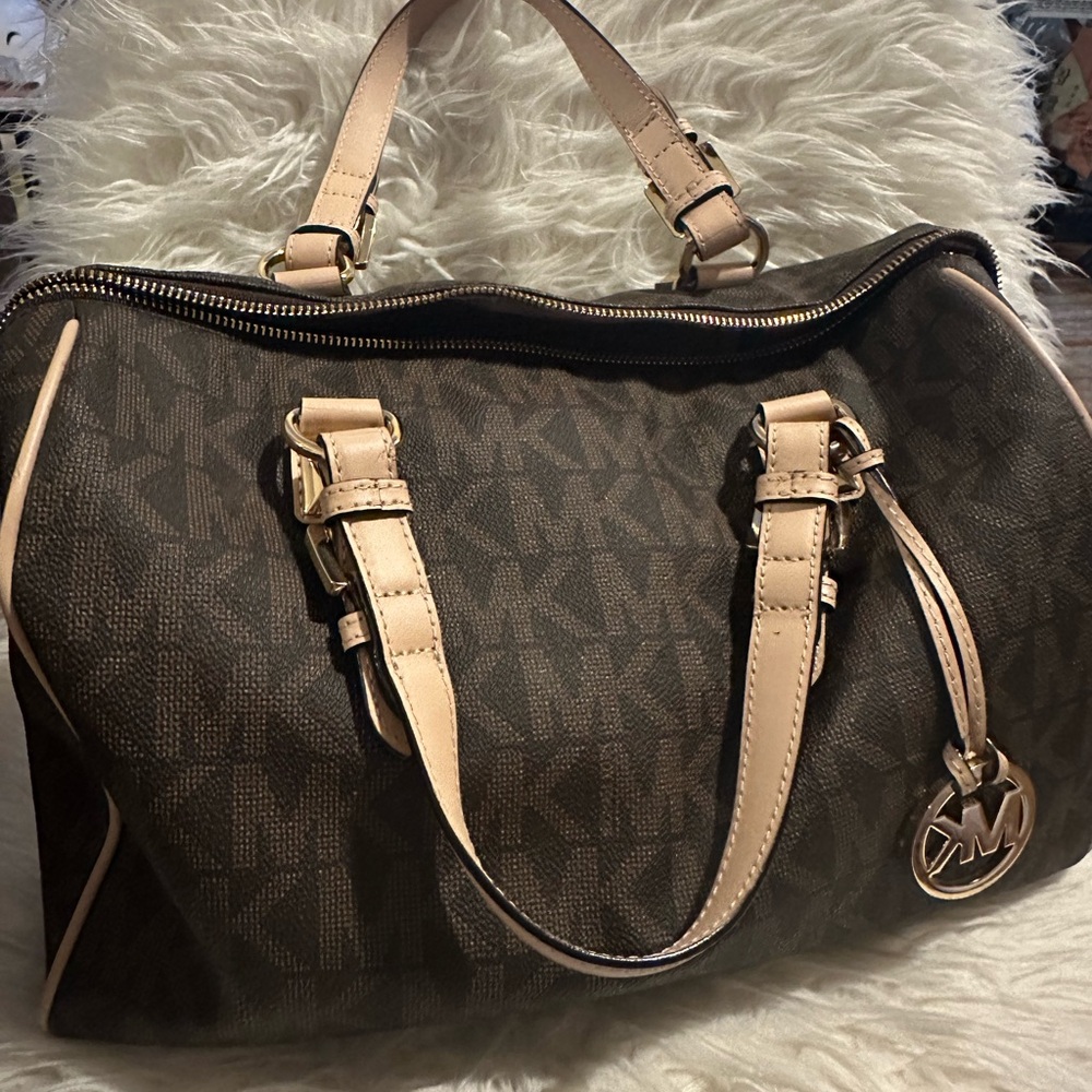 Michael Kors Signature Brown and Cream Satchel